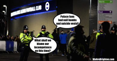 Sussex Police claim Crystal Palace fans have knifes and knuckledusters during their visit to the Amex in November 2018
