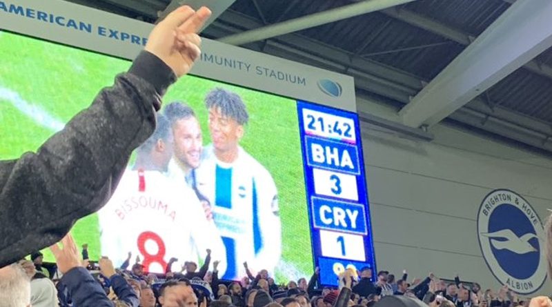 Brighton and Hove Albion bet arch rivals Crystal Palace 3-1 at the Amex despite playing for over an hour with 10 men