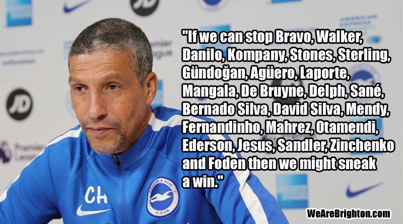 Chris Hughton will have to pull off a huge shock if Brighton are to knock Manchester City out of the FA Cup