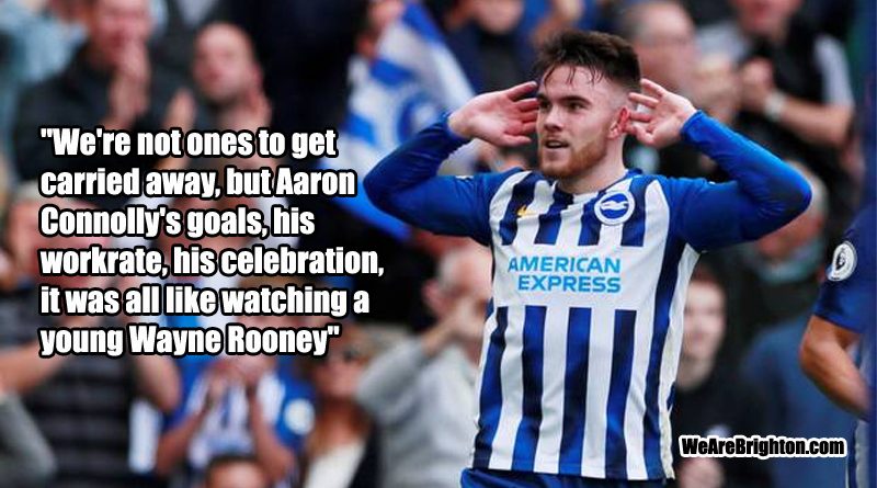 Aaron Connolly scored twice on his full Premier League debut for Brighton against Tottenham Hotspur