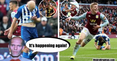 Aaron Mooy was sent off and Brighton conceded another late goal in an all too familiar story away at Aston Villa