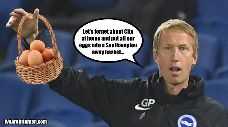 Brighton suffered a 0-5 defeat to Manchester City as Graham Potter appeared to be putting all his eggs into beating Southampton away in midweek