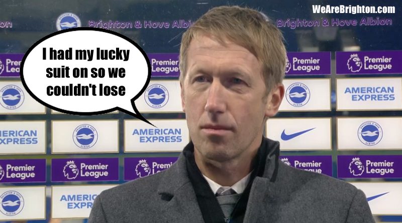 Graham Potter had his lucky suit on as Brighton came from 3-1 down to draw 3-3 with Wolves