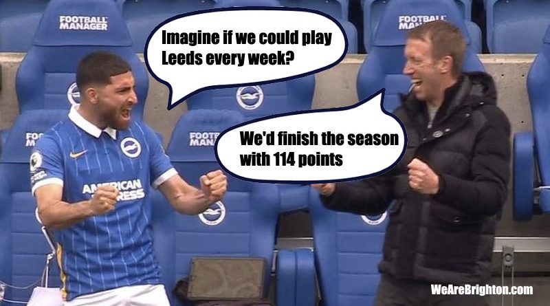Brighton beat The Leeds United 2-0, ensuring that they take six points from the Peacocks in the 2020-21 Premier League season