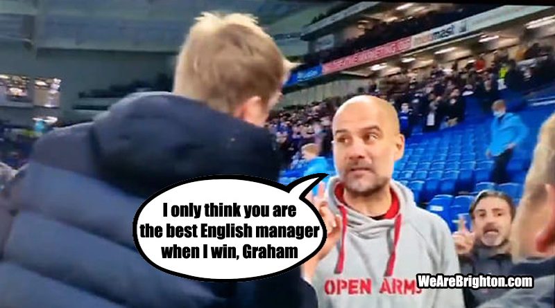 Brighton shocked Man City by coming back from 2-0 down to win 3-2, sparking an angry confrontation between Pep Guardiola and Graham Potter