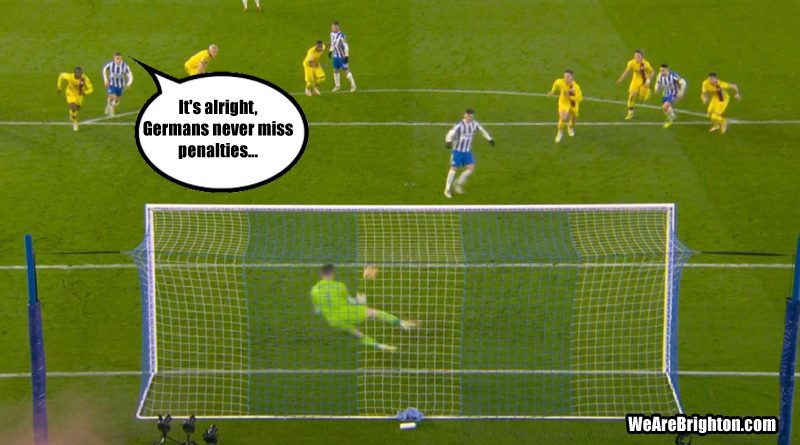 Pascal Gross missed a penalty as Brighton drew 1-1 with Crystal Palace at the Amex