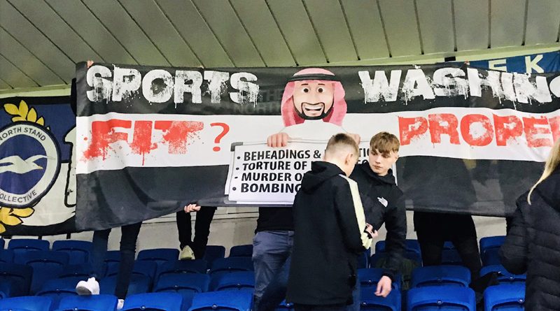 Brighton fans protest against Newcastle United, their Saudi owners and attempts at sportwashing