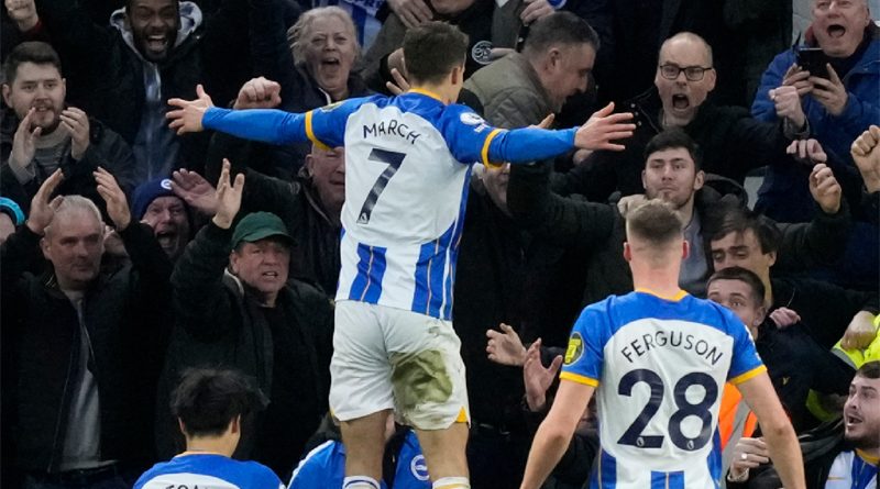 Solly March scored two goals and topped the player ratings in Brighton 3-0 Liverpool