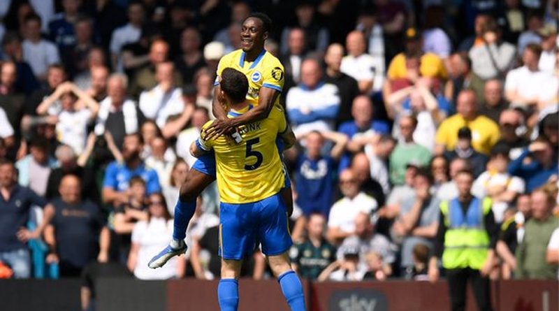 Danny Welbeck and Lewis Dunk celebrate Brighton scoring against the world's biggest club The Leeds United
