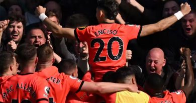 Julio Enciso celebrates his stunning winner in Chelsea 1-2 Brighton