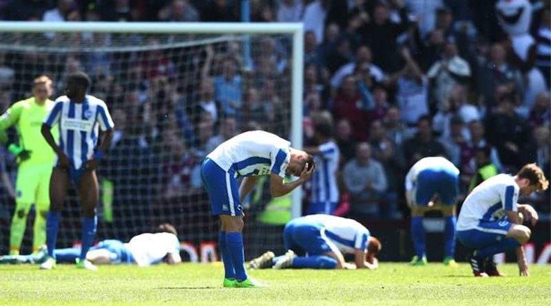 Brighton blew the Championship title in the final minute of their game at Aston Villa in May 2017