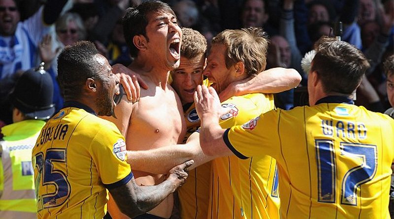 Leonardo Ulloa celebrates a last minute winner for Brighton at Nottingham Forest