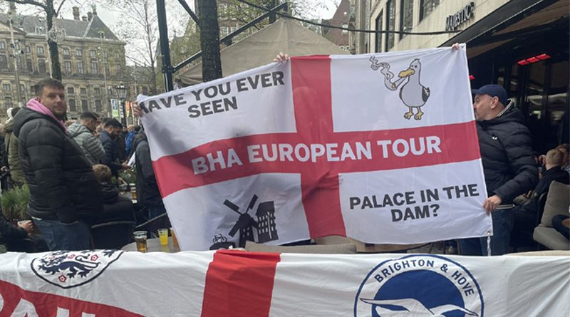 Brighton fans mock Crystal Palace with a flag saying Have You Ever Seen the Palace in the Dam