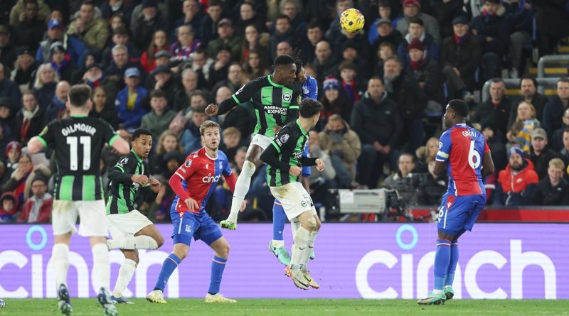 Danny Welbeck heads in a goal for Brighton in their 1-1 draw at Crystal Palace