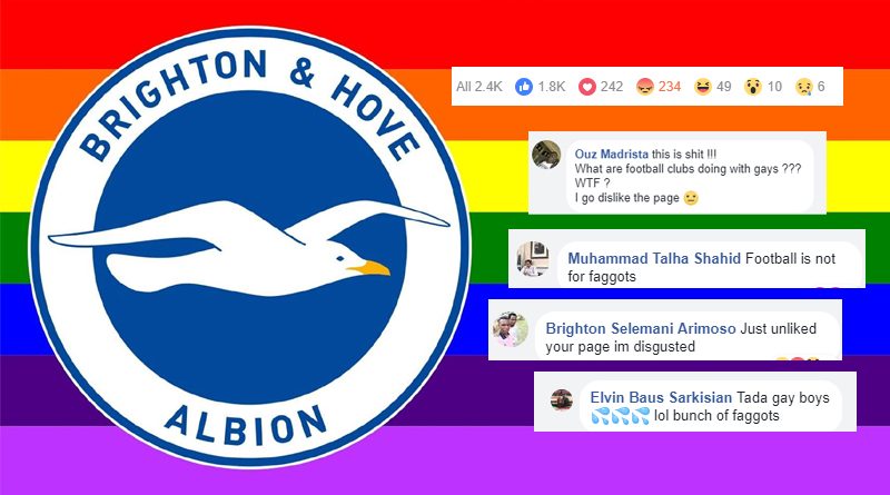 Comments on Brighton and Hove Albion's Pride badge from foreign supporters