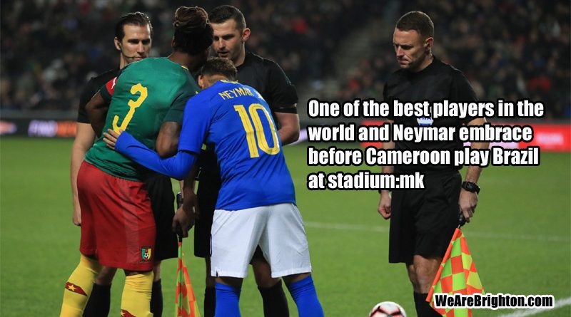 Gaetan Bong captains Cameroon against Neymar's Brazil