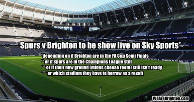 Brighton and Hove Albion's game with Tottenham Hotspur in their new stadium will be shown live on Sky Sports