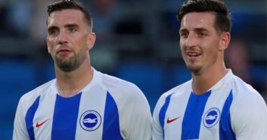 Lewis Dunk and Shane Duffy of Brighton and Hove Albion