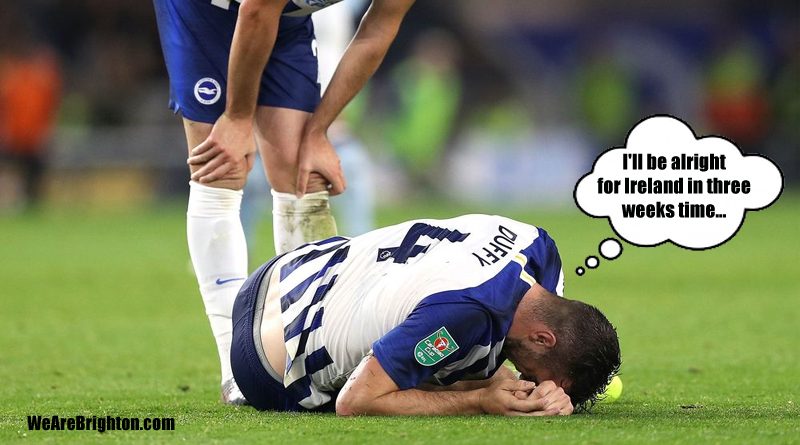 Shane Duffy was sent on international duty despite having not played for Brighton for three weeks due to injury