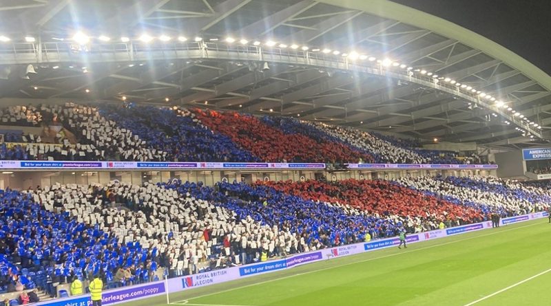 The Amex Stadium paid Remembrance tribute with a stunning poppy display from the East Stand prior to Brighton v Newcastle