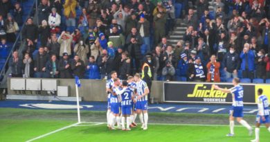 Brighton celebrate a goal against Brentford in their Boxing Day game moved to an 8pm kick off because of Sky Sports