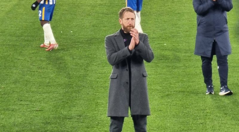 Graham Potter applauds the Brighton support following the 1-1 draw at West Ham United