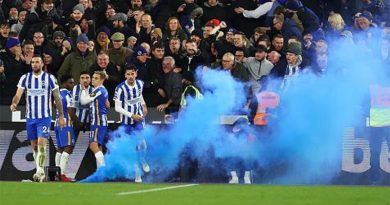 Brighton fans celebrate Neal Maupay's late goal in the 1-1 draw at West Ham United