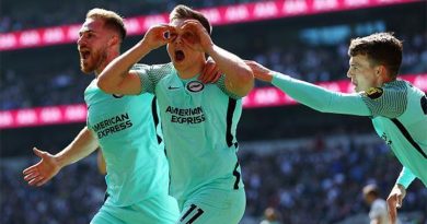 Leandro Trossard celebrates scoring for Brighton in their 1-0 win at Spurs