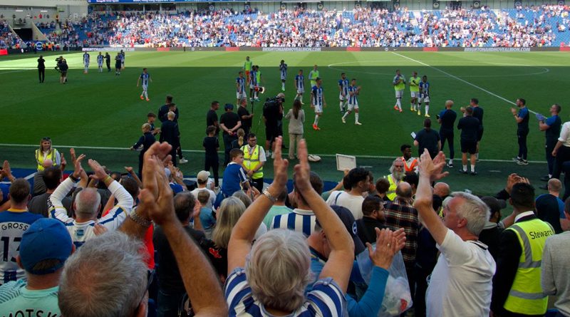 The Amex crowd applaud Brighton after their 5-2 win over Leicester City