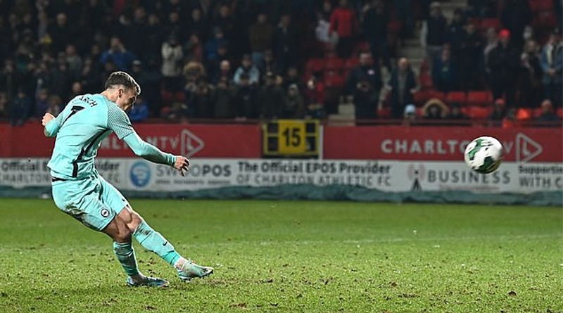 Solly March misses a penalty as Brighton are eliminated from the League Cup against Charlton Athletic