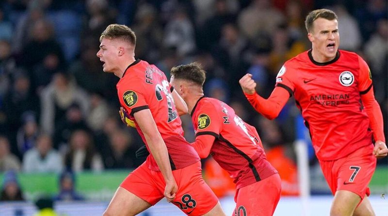 Evan Ferguson celebrates his goal as Brighton drew 2-2 away at Leicester City