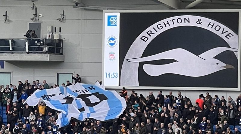 The Brighton badge on the big screen at the Amex
