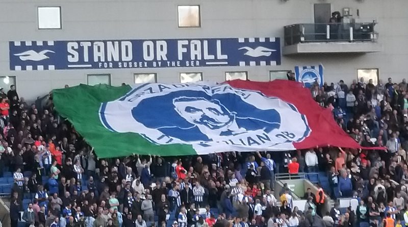 The giant Roberto De Zerbi flag was put together by the Brighton Fan Advisory Board liaising with the Albion