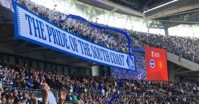 Brighton Pride of the South Coast banner at Wembley for the FA Cup semi final against Manchester United