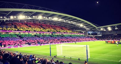 The Amex Stadium with a rainbow flag display to celebrate LGBTQ+ community and diversity