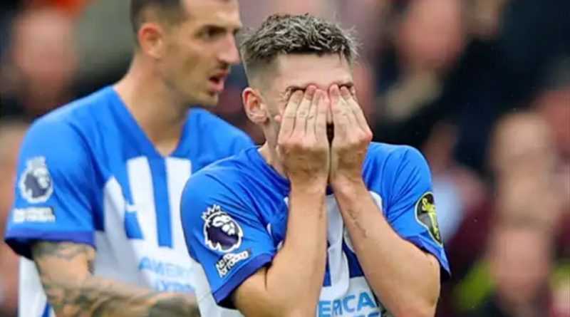 Billy Gilmour cannot believe it as Brighton are beaten 6-1 at Aston Villa