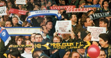 Football supporters at Fans United 1997 when Brighton played Hartlepool United at the Goldstone Ground
