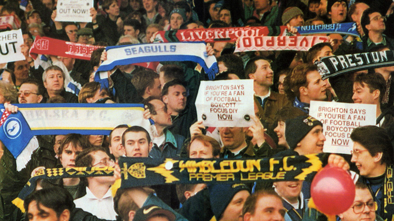 Football supporters at Fans United 1997 when Brighton played Hartlepool United at the Goldstone Ground