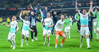 Brighton celebrate a famous European win against AEK Athens