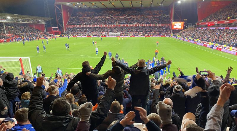 Brighton fans celebrate an Albion goal during the 3-2 win over Nottingham Forest